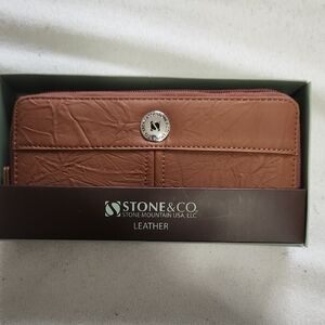 Stone & Co. Tan Leather Zip-Around Wallet with Logo Snap